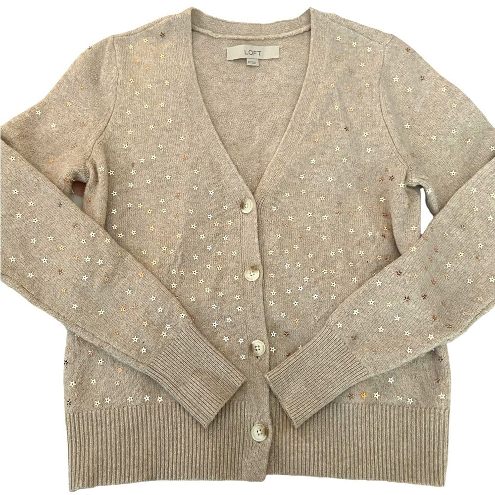 LOFT TAN STAR SWEATER SIZE XS